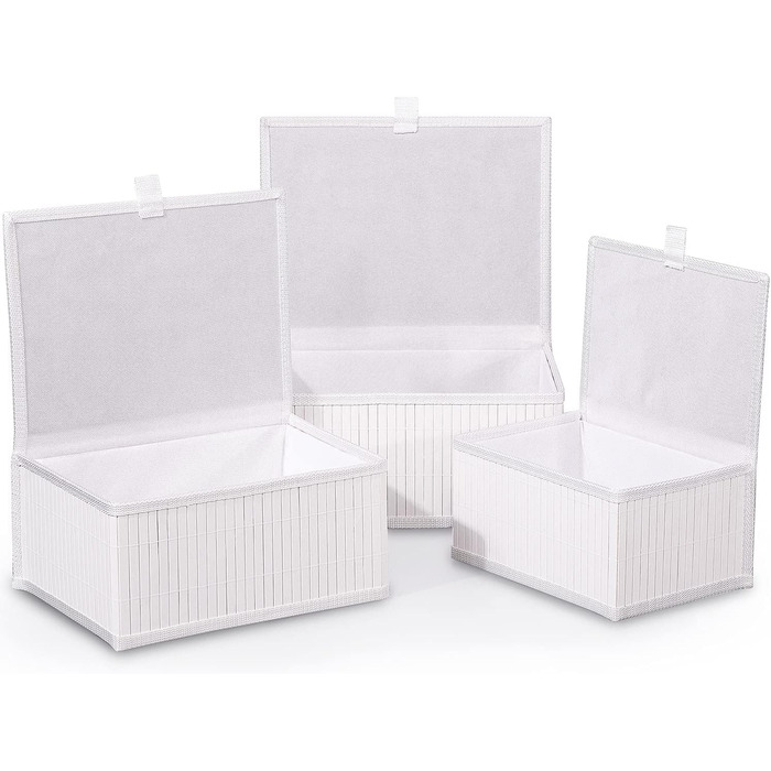 Honeycomb Storage Basket with Lid, Woven - Bamboo Decor Storage Boxes, Set of 3 Rattan Basket with Lid Woven Fabric Insert for Bathroom Kitchen Shelf Organization (Large/Medium/Small) (White)