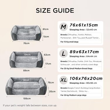 Ліжко для собак Bedsure великих порід – 89x63x17 см, зручне собаче ліжко з м'якою підстилкою, знімний та пральний чохол, антиковзаюча підкладка, сіре, L 89 x 63 x 17 см