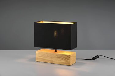 Настільна лампа Reality Leuchten Woody, чорний матовий метал, дерев'яний підставник, тканинний абажур чорного/золотого кольору, без плафона, E27, 30x12 см