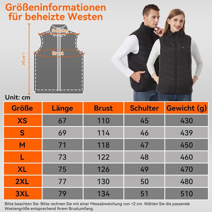 Обогрівальний жилет для чоловіків та жінок - USB жилет з 9 зонами нагріву та 3 рівнями температури, ідеальний для кемпінгу та піших прогулянок (Powerbank не входить до комплекту), чорний, 3XL