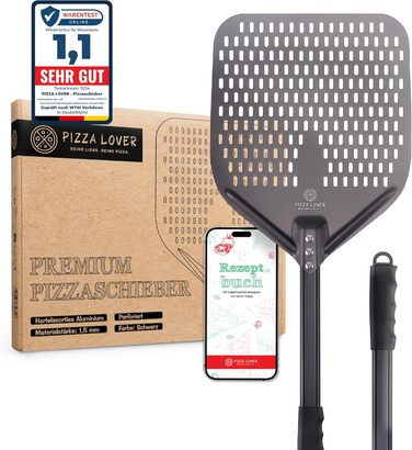 Pizza Lover® High-Quality Perforated Pizza Peel 30 x 30 cm Pizza Shovel Made of Hard Anodized Aluminum (Non-Stick) Pizza Lifter for Homemade Pizza & Bread Ideal for Pizza Stone, Oven & Grill