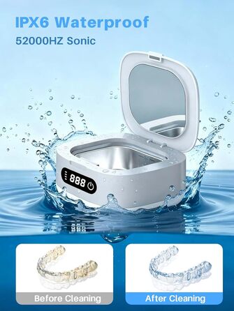 Ультразвуковий очищувач Voraiya 4000mAh IPX7 для зубних протезів, брекетів, кап, ювелірних виробів, срібла - портативний, акумуляторний
