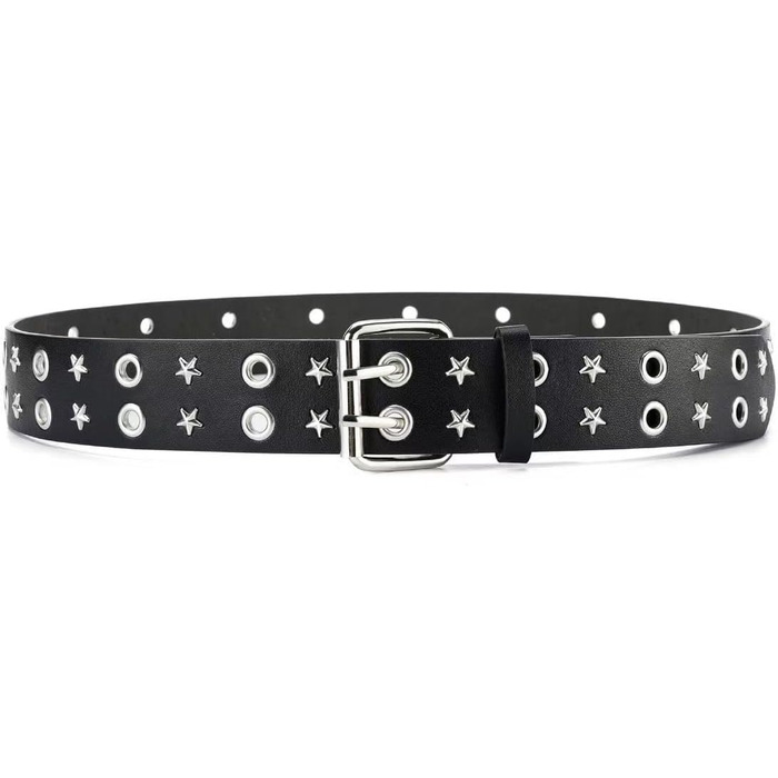 Жіночий шкіряний ремінь Punk з пряжкою, зірочками та дворядною конструкцією (чорний)