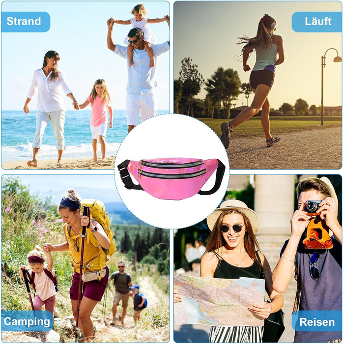 Дві жіночі поясні сумки/бананки: срібло + рожевий, водонепроникні, для активного відпочинку, подорожей та вечірок