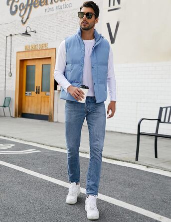 Чоловічий пуховий жилет Flygo - теплий, легкий, без рукавів, блакитний (XL)