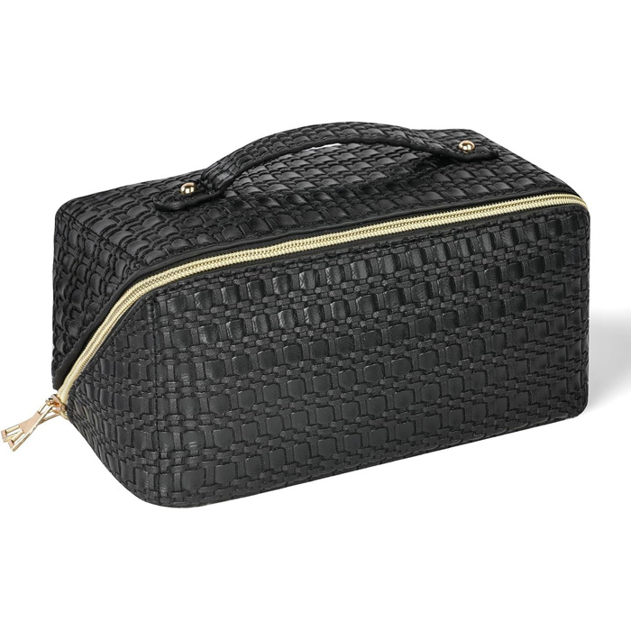 Косметичка для подорожей, PU шкіра, велика місткість, водонепроникна, чорна з геометричним візерунком