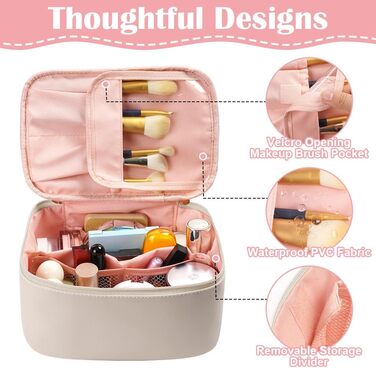 Велика косметичка для жінок, дорожня косметичка з відділеннями, шкіряна, чорна. Водостійка косметичка для макіяжу та аксесуарів.