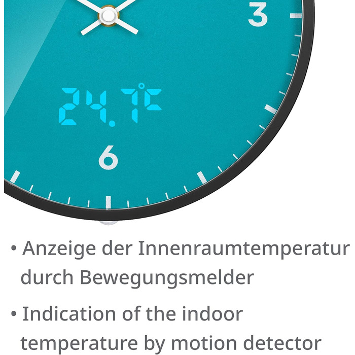 Bresser MyTime Radio-Controlled Wall Clock without Ticking Sounds, 24 cm Dial, LED Second Display, Indoor Temperature, and Silent Radio Movement, (Sky Blue)