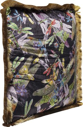 Kare Design Tropical Garden Fringe Pillow, Multicolor, Fringe, Decorative Pillow, Velvet Look, Decorative Cushion with Zipper, 45x45 cm (L/W)