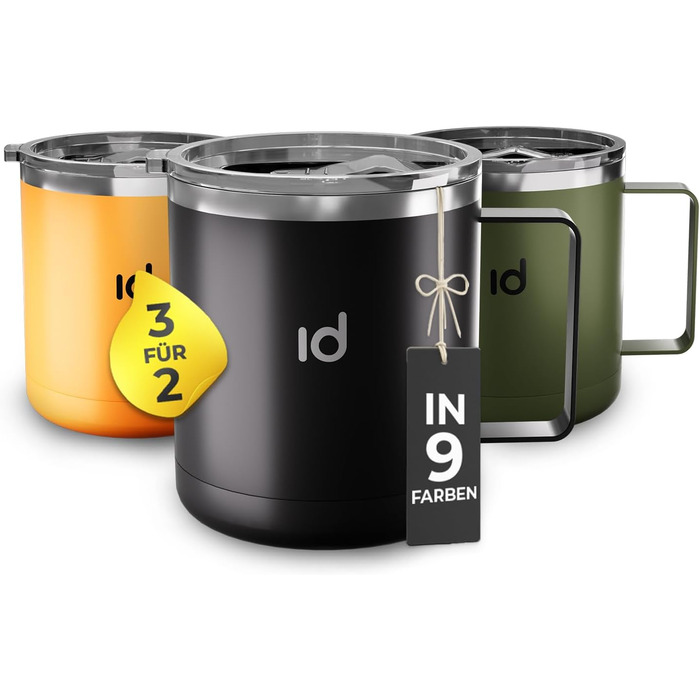 Термокружка IceDrop® з нержавіючої сталі, 330 мл, з кришкою. 100% захист від протікання. Зручна термокружка для гарячих та холодних напоїв, з ручкою. Ідеально для подорожей - чорна