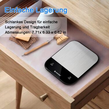 Кухонні ваги UNIWEIGH: цифрова вага для продуктів, грам/унція, випічка, приготування їжі, LED дисплей, функція тарування, нержавіюча сталь, чорний колір