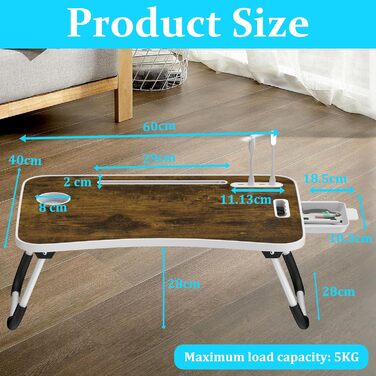 Столик для ноутбука Soontrans з ящиком, тримачем для напоїв та планшета, світлом та вентилятором, 60x40x28 см