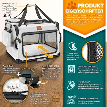 Транспортна переноска для собак та котів TRESKO® S (50x34x34 см) з підкладкою, шпателем та відбивачами | Переноска для собак та котів | Міцна переноска для собак, сіра
