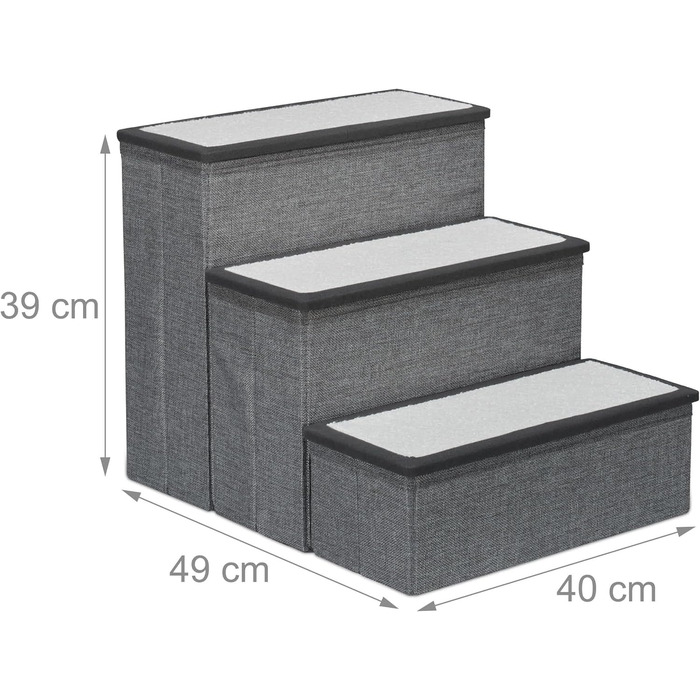Сходинки для собак та котів Relaxdays, 3 сходинки, з місцем для зберігання, сірий/білий, 39 x 40 x 49 см