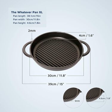 Сковорода-гриль Jean-Patrique The Whatever Pan XL 40 см з алюмінієвого литва з антипригарним покриттям і скляною кришкою