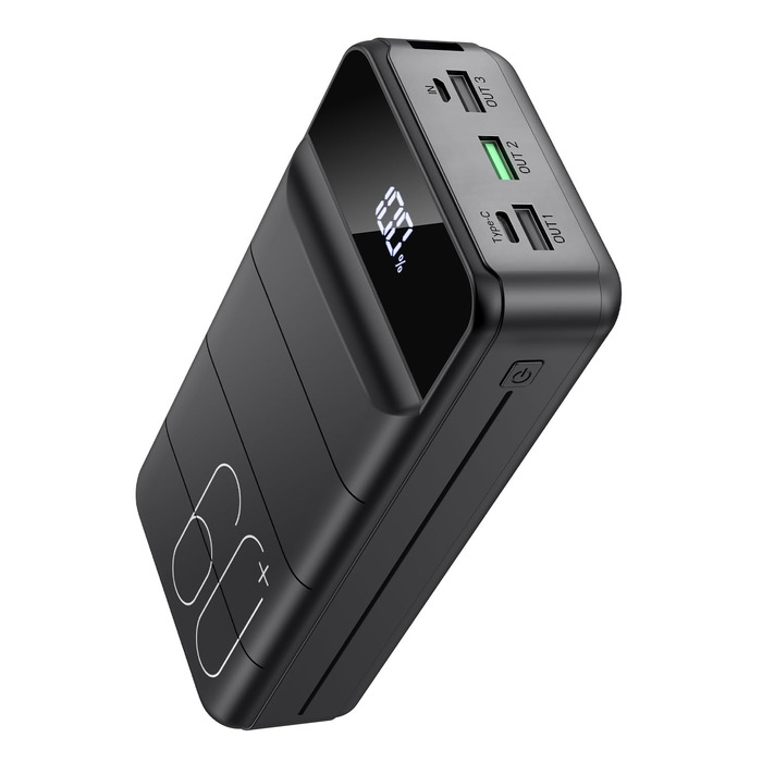 Power Bank 60000mAh 22.5W USB-C PD, Зовнішній акумулятор для смартфонів, планшетів, чорний