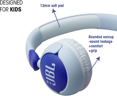 Навушники JBL Junior 320 для дітей з мікрофоном, кабель, блакитні, JBL Safe Sound, 12 мм, блакитний колір
