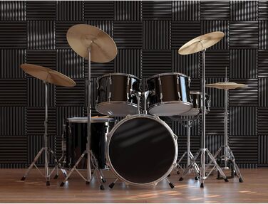 Акустичний поролон JBER, звукопоглинаючі пірамідні панелі для студії, вогнестійкі шумоізоляційні плити (48 шт, 30x30x2.5 см, чорний, без клею)