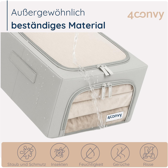 4CONVY Коробка для зберігання одягу з блискавкою та металевим каркасом - 3x24L, сіра, з вікнами (2 шт.) [2024, покращений матеріал]