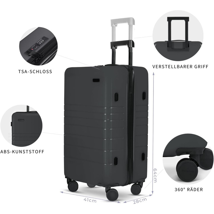Валіза ETERNITIVE з ABS пластику, Rollkoffer, Reisetrolley, легка з подвійними колесами 360°, валізна сумка з TSA-замком, ручна поклажа (S) (Набір - 2 шт (S + M), графіт)