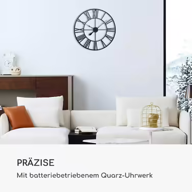 Casa Chic Wall Clock for Kitchen, Living Room, Bathroom - Silent Clock, Metal Clocks with Quartz Movement, Large Kitchen Clocks, Modern Wall Clock, Vintage without Ticking Sounds, Outdoor 60 cm