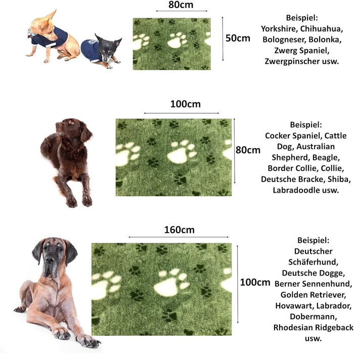 Килимок для собак Elropet Premium 30mm, нековзний, для маленьких та великих собак, Vet Bed, розмір M (100x80 см), зелений з лапкою