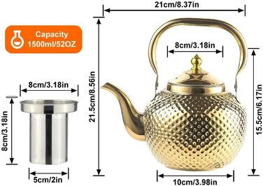 Чайник Sanqiahome 2.0 л з нержавіючої сталі з ситечком, індукційний (золотий, 1.5 л)