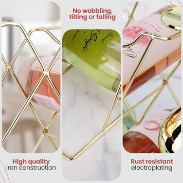 Стійка для вина Gusto Nostro на стіл - Металева, 3-рівнева, для 8 пляшок, без монтажу (Золота)