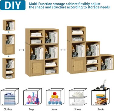 FUSUNBAO Magic DIY Cube Storage Organizer, stackable cubes for home, books, clothes, toys, modular storage system, closet organizer, bookshelf, cabinet (pure white (Yellow Oak, 2. General Cube))