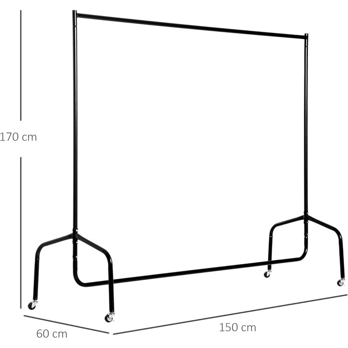 HOMCOM Clothes Rack Clothes Trolley Laundry Rack Rolling Wardrobe Clothes Stand (150 x 60 x 170 cm)