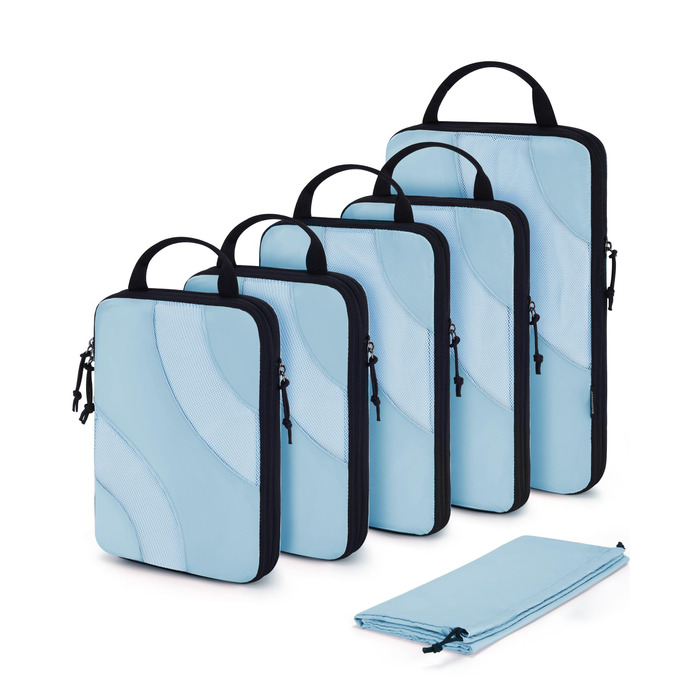 Органайзери для валізи BAGSMART компресійні (6 шт.), блакитний - набір кубиків для подорожей, органайзер для ручної поклажі