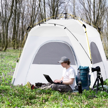 Outsunny Dome Tent for 4 People - Lightweight, Stable, Waterproof, UV 50+ Pop-Up Camping Tent with Hooked Door, Window, and Groundsheet. Family Tent with 1000mm Water Column. Tent for Camping, Travel, Trekking, Garden | Aosom