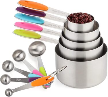 Stainless Steel Measuring Cup & Spoon Set - Measuring Cups and Spoons including 5 Nesting Cups and 5 Spoons, for dry and liquid ingredients (5+5)