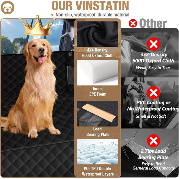 Захисний чохол на заднє сидіння авто для собак, чорний, 155x72 см (для позашляховиків/вантажів)