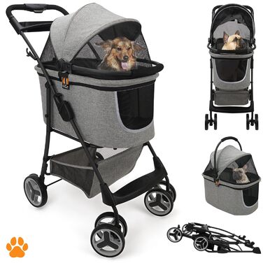 Візок-переноска для собак 2-в-1 CECE | Складаний візок з кошиком для покупок | Сірий меланж