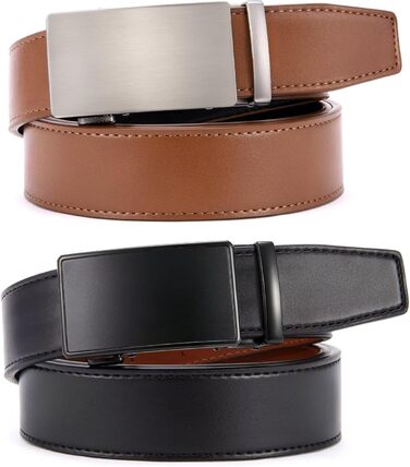 Чоловічі ремені CHAOREN (2 шт.): шкіряні, з автоматичною пряжкою, 35 мм, регулюються, чорний/коричневий, розмір 90-100 см