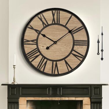 Large Wall Clock Without Ticking, 50 cm / Silent Wood Vintage Wall Clock Retro Battery Powered Modern For Living Room Bedroom, Kitchen, Farmhouse, Office Decoration (14 inch, Antique Bronze Metal - Roman Numerals)