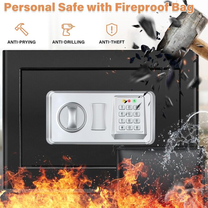 Сейф для дому Safe Tresor 25L вогне- та водостійкий з цифровим кодом, полицею та сигналізацією для цінностей, документів, ліків