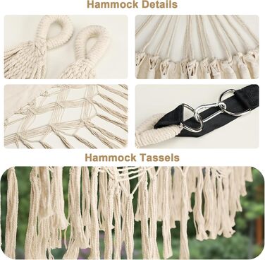 Bellzacasa Large Brazilian Hammock, Fabric Camping Hammock with Portable Bags Ropes for Hanging from Trees Soft Striped Canvas Cotton (Beige)