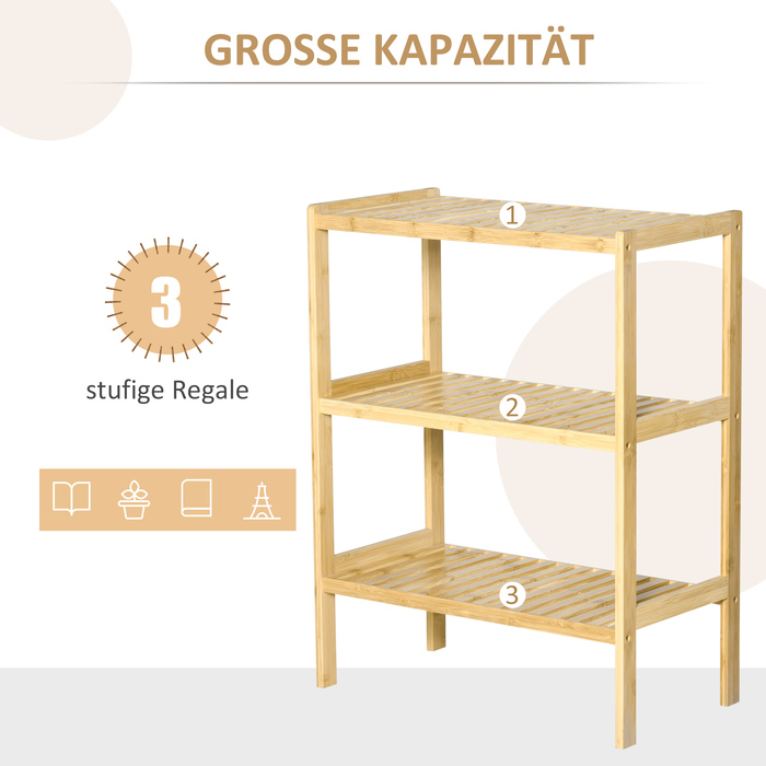 Стелаж HOMCOM Regal з бамбука, 3 полиці, 62 x 33 x 80 см, натуральний колір