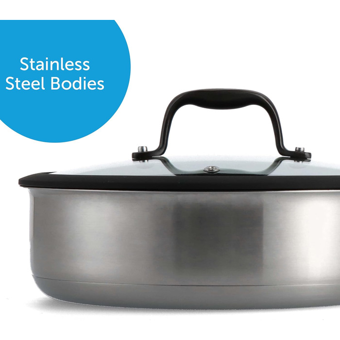 Набір посуду BK Ceramic Black 7-piece з нержавіючої сталі з керамічним антипригарним покриттям без PFAS, чорний. Ідеально для приготування їжі на індукційних плитах, безпечний для миття в посудомийній машині та використання в духовці.