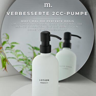 MaisoNovo Soap Dispenser Set - Soap Dispenser Kitchen - 500 ml Amber Bottles, Black Pumps, Glass Pumps Dispenser, Soap Dispenser Set, 2-Piece Set and Concrete Tray - Dish Soap Dispenser Kitchen (White Glass / Black Pump + Rectangular Tray)