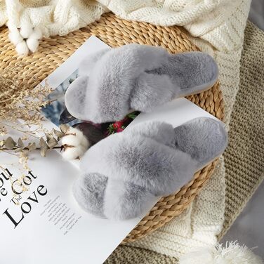 Жіночі тапочки-слайдери з перехресними ремінцями, теплі, пухнасті, м'які, комфортні для дому та відпочинку (38/39 EU, сірі)