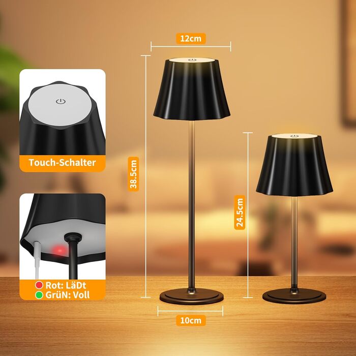 Бездротова LED-лампа Suright для столу з акумулятором 5000mAh, 3 режими кольору та регулюванням яскравості, IP54 вологозахист для вулиці, кемпінгу, тераси, вітальні, спальні