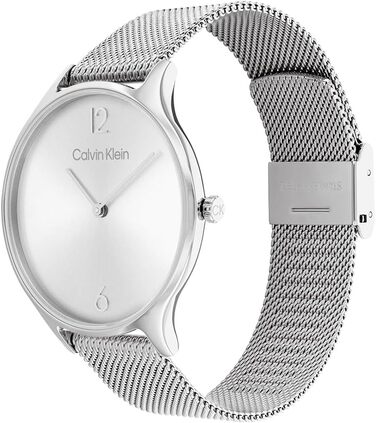 Жіночий аналоговий кварцовий годинник Calvin Klein Timeless Mesh 38мм, сріблястий, зі сталевим плетеним або шкіряним ремінцем