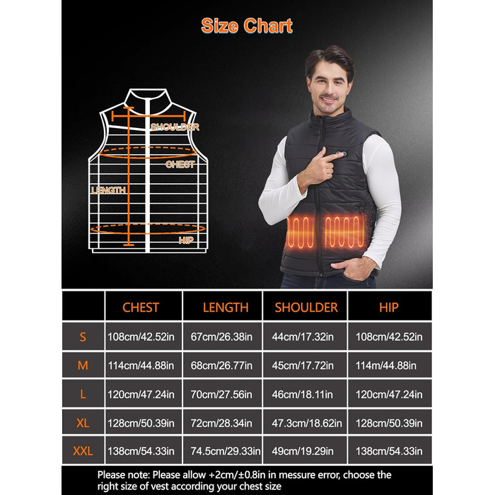 Обогревна жилетка для чоловіків та жінок, жилетка з підігрівом з акумулятором 10000 mAh та 5 зонами підігріву, для катання на лижах та полювання, чорний колір