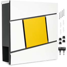 Поштовий ящик BRUBAKER Yellow Square з газетницею, жовтий - сучасний настінний поштовий ящик з алюмінію, 2 ключі, жовто-білий-антрацит