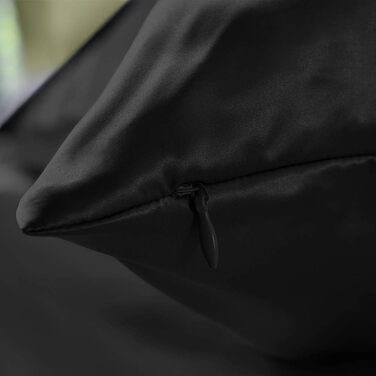 THXSILK 2-Pack Pillowcases Silk 25 Momme - 100% Natural Silk Pillowcases with Zipper for Hair - 2 Pieces, Black, 40x80cm
