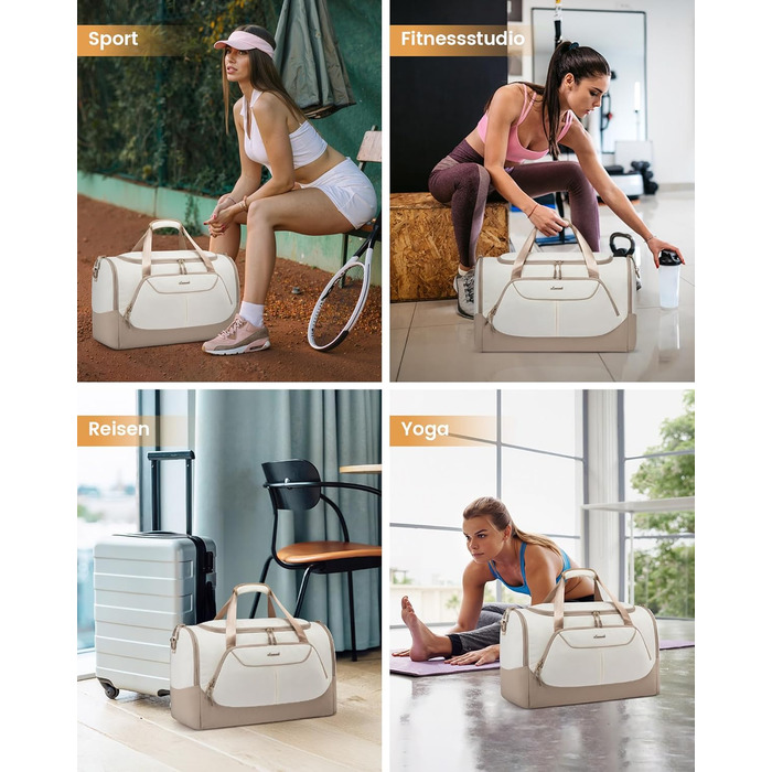 Спортивна сумка LOVEVOOK для жінок, 30L: дорожня сумка з відділенням для взуття та мокрих речей, невелика сумка для залу, плавання, сауни, ручної поклажі для спорту, фітнесу, тренувань та подорожей, водонепроникна, B-beige, Aprikose, 45x24x28cm (30L)
