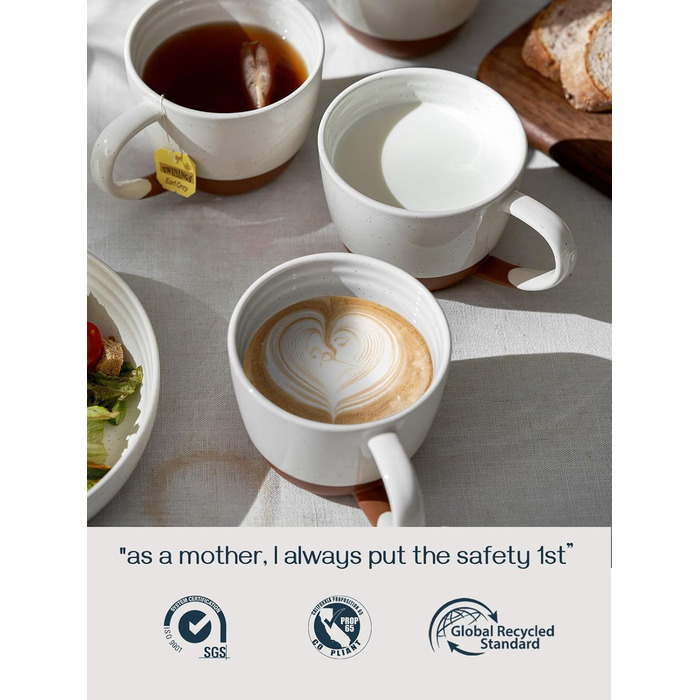 DOWAN Mug Set of 4 - 530 ml Stylish Coffee Mug Set Modern - Dishwasher and Microwave Safe, Scratch-Resistant - Tea and Coffee Cup Set Porcelain - Alabaster White